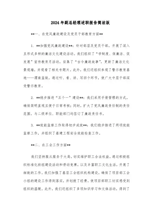 2024年副总经理述职报告简洁版（6篇）