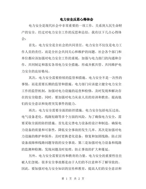 电力安全反思心得体会