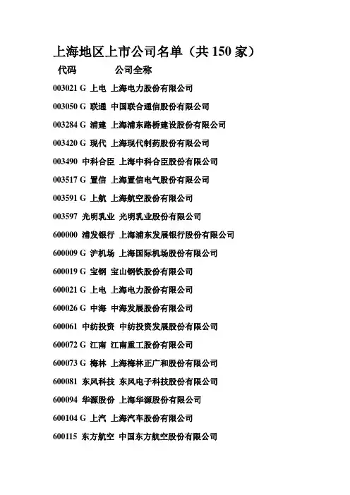 上海,深圳地区上市公司名单