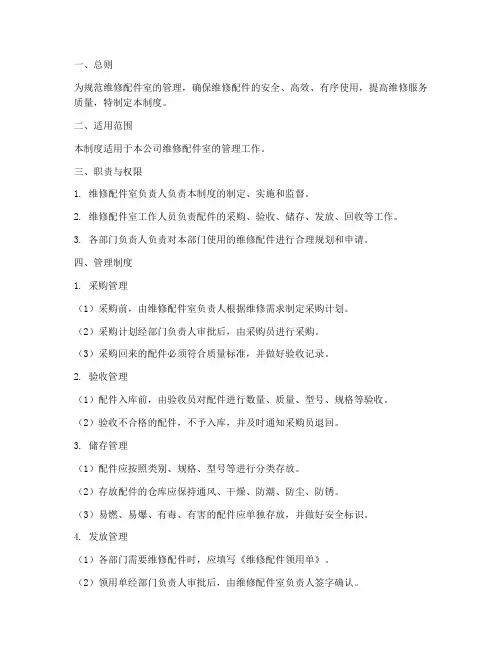 维修配件室管理制度范本