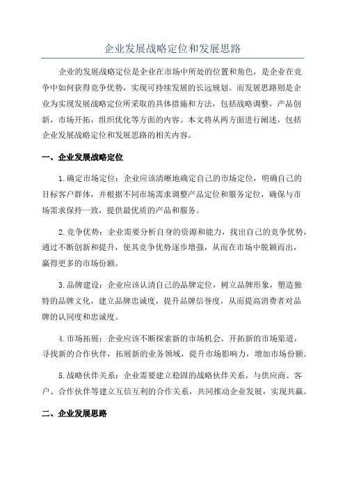 企业发展战略定位和发展思路