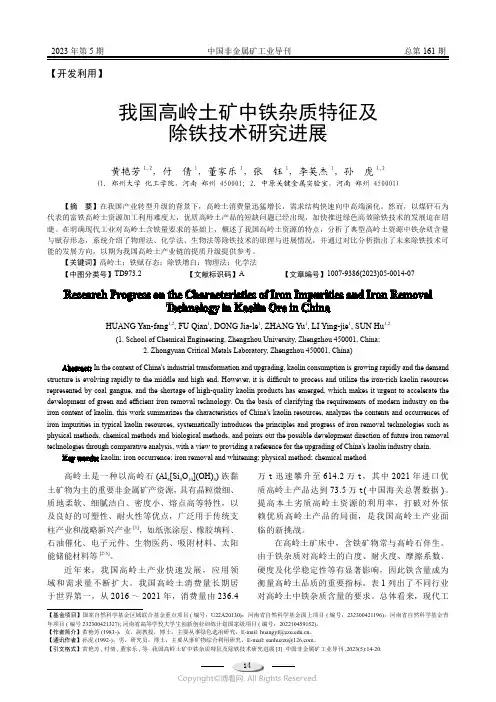 我国高岭土矿中铁杂质特征及除铁技术研究进展