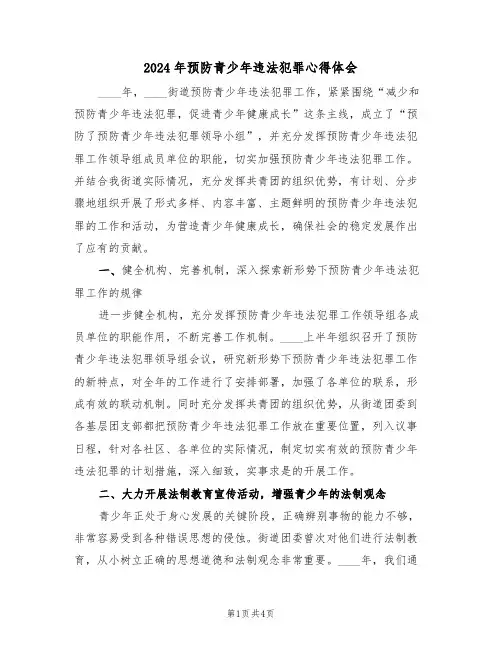 2024年预防青少年违法犯罪心得体会(2篇)