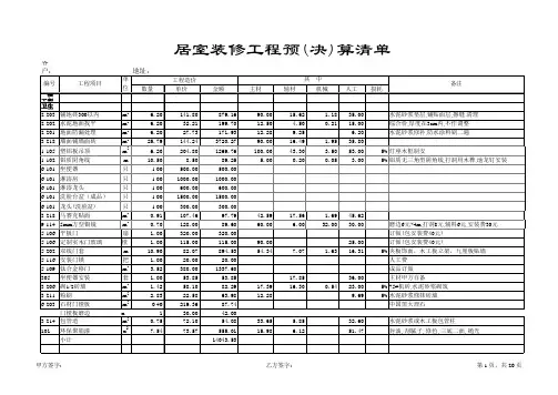 家庭装修明细表(预算清单)