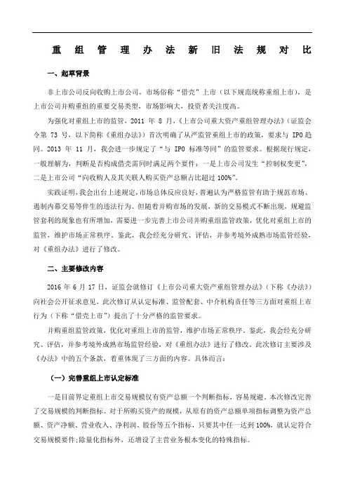 上市公司重大资产重组管理办法新旧法规对比新