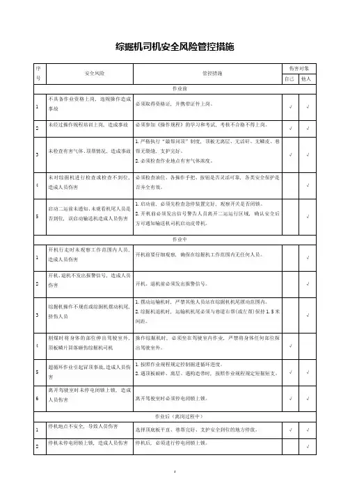 综掘区井下各岗位风险管控措施