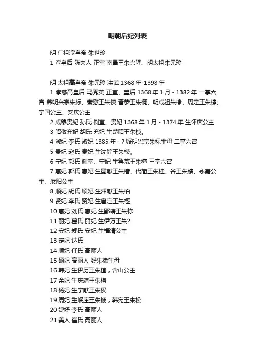 明朝后妃列表