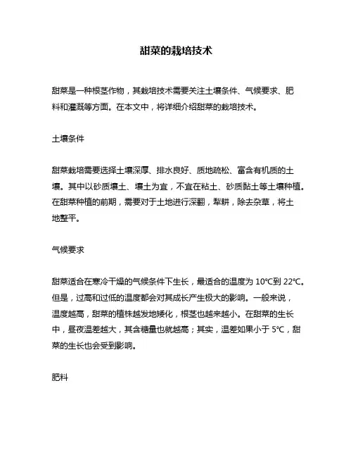 甜菜的栽培技术