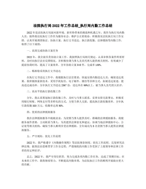 法院执行局2022年工作总结_执行局内勤工作总结