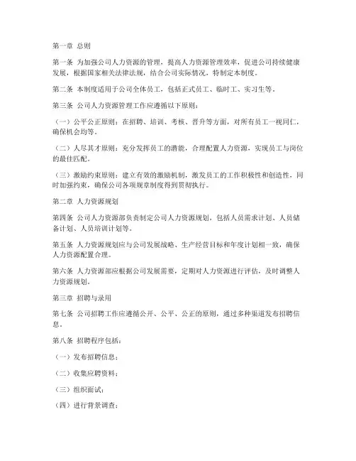 公司人力资源管理制度范本