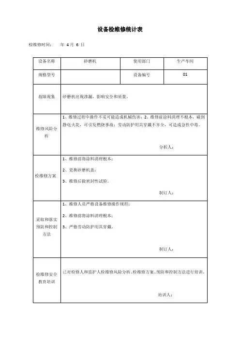 设备检维修记录表