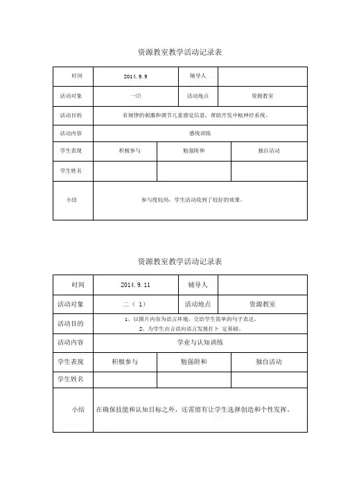2014-2015资源教室教学精彩活动记录簿