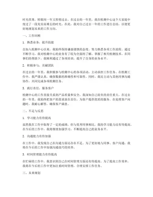 检测中心个人总结范文