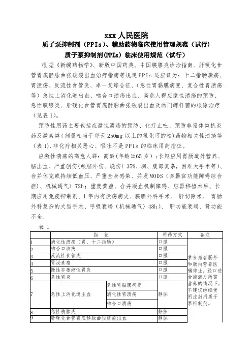 质子泵抑制剂(PPIs)临床使用管理规范