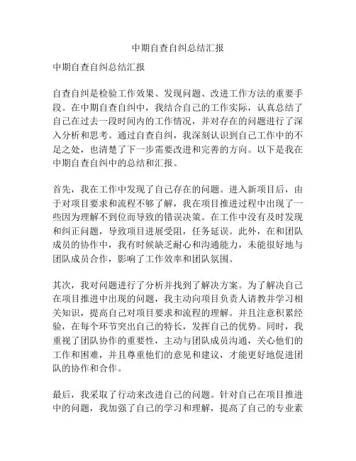 中期自查自纠总结汇报