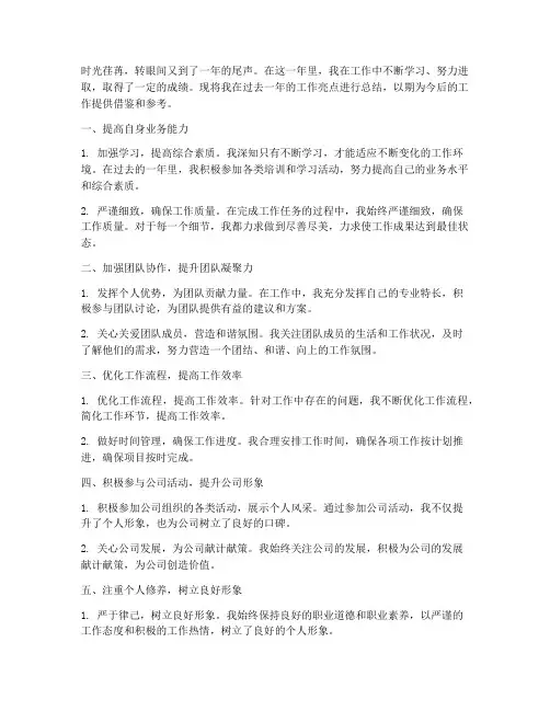 年度个人工作总结工作亮点
