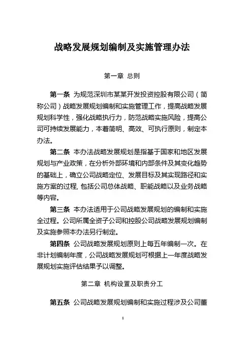 战略发展规划编制与实施管理办法