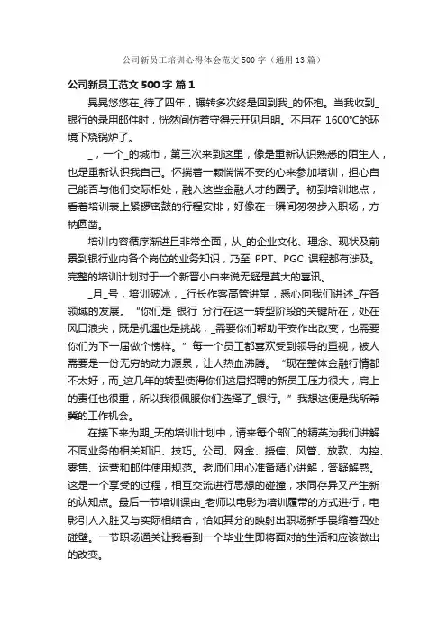 公司新员工培训心得体会范文500字（通用13篇）