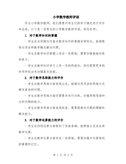 小学数学教师评语
