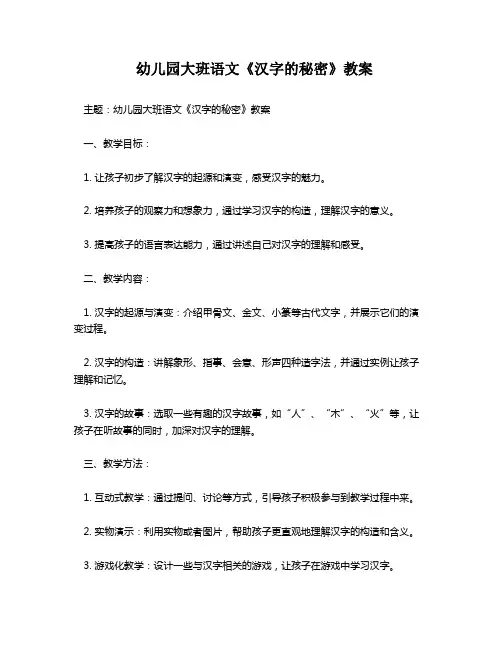 幼儿园大班语文《汉字的秘密》教案