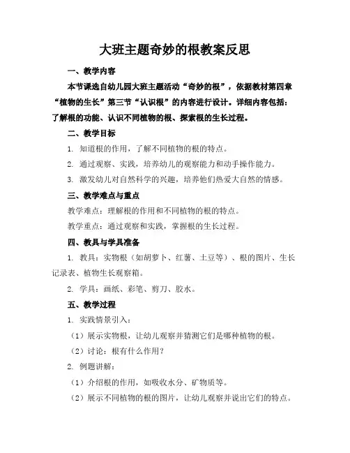 大班主题奇妙的根教案反思