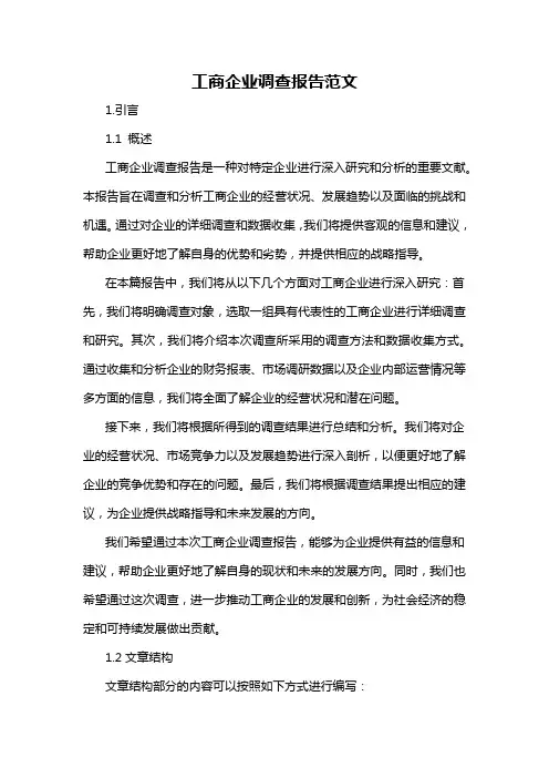 工商企业调查报告范文