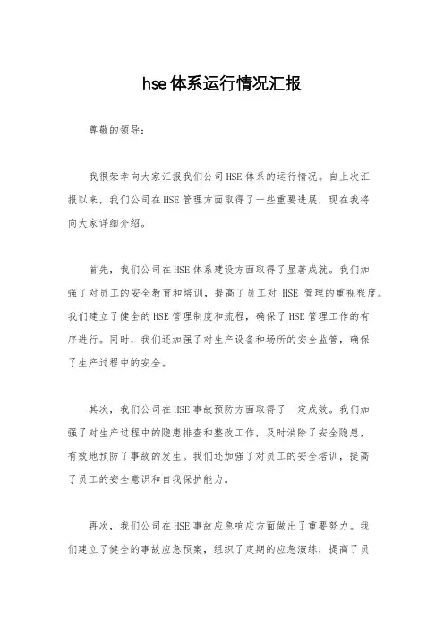 hse体系运行情况汇报