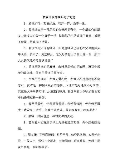 赞美朋友的暖心句子简短