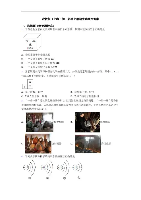 沪教版(上海)初三化学上册期中试卷及答案