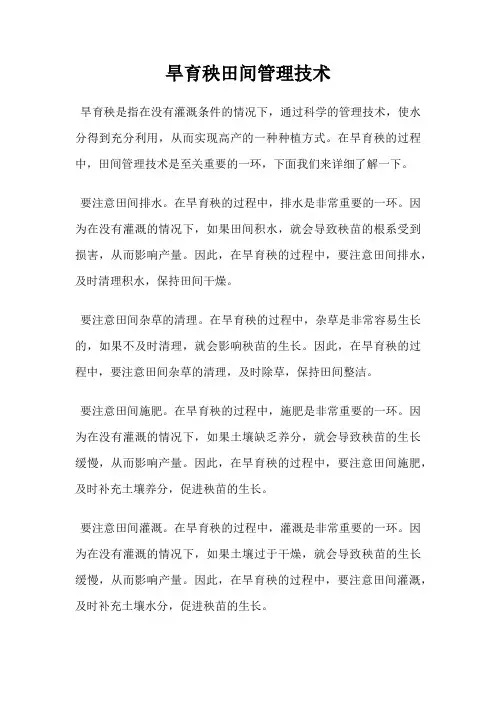 旱育秧田间管理技术
