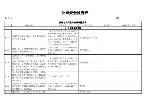 设备专业安全风险隐患排查表
