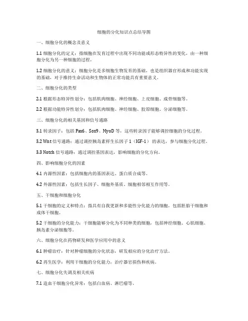 细胞的分化知识点总结导图
