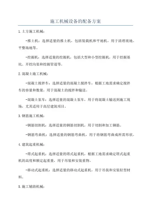 施工机械设备的配备方案