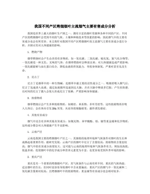我国不同产区烤烟烟叶主流烟气主要有害成分分析