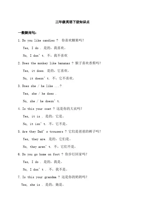 陕旅版三年级英语下册知识点