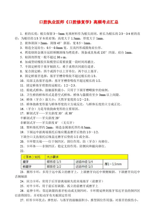 口腔执业医师《口腔修复学》高频考点汇总