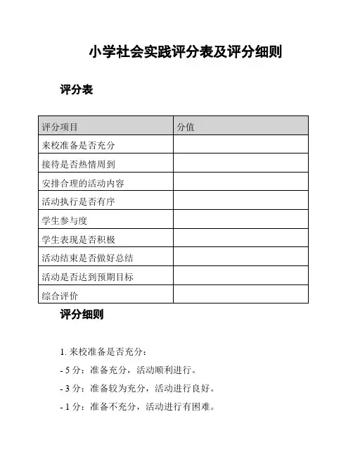 小学社会实践评分表及评分细则