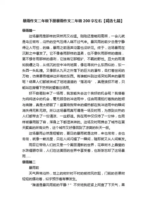 暴雨作文二年级下册暴雨作文二年级200字左右【精选七篇】