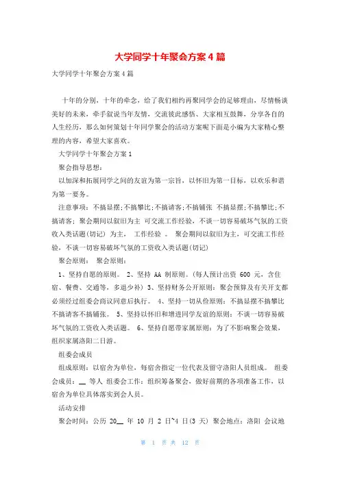 大学同学十年聚会方案4篇