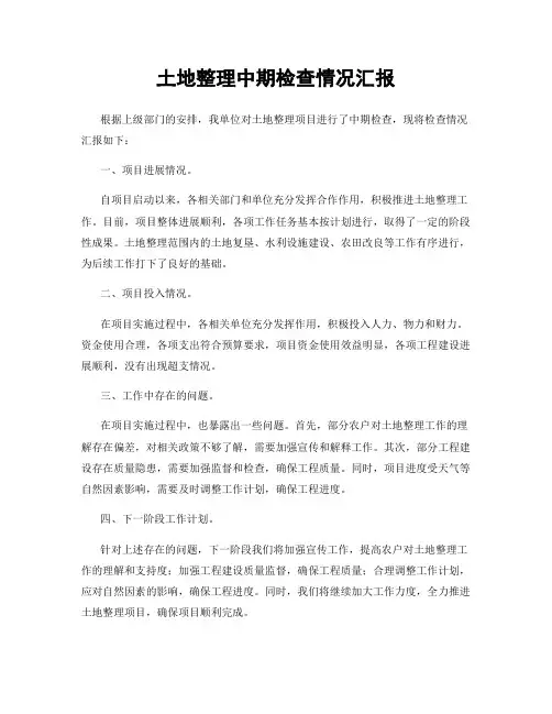土地整理中期检查情况汇报