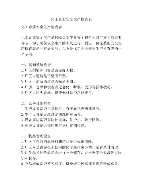 化工企业安全生产检查表