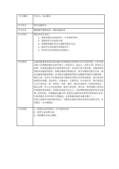 填写运输单证