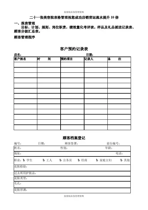 【美容院】美容院成功店销盈利表格汇编(DOC 18页)