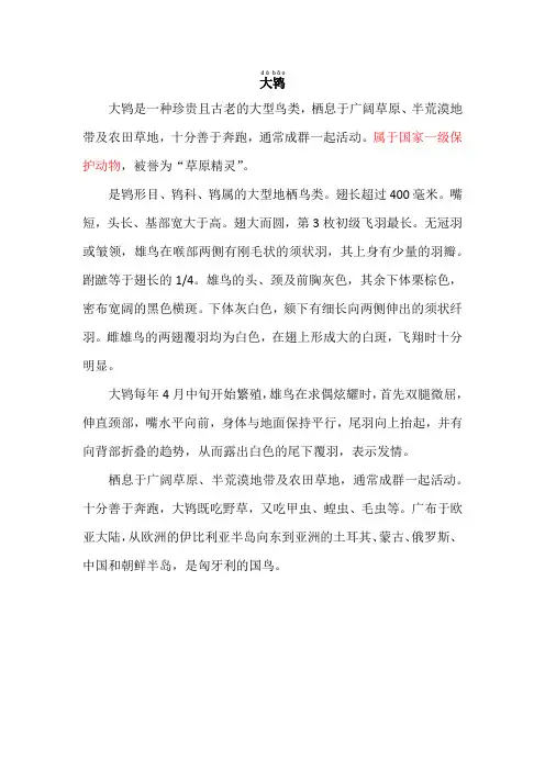 大鸨是几级保护动物