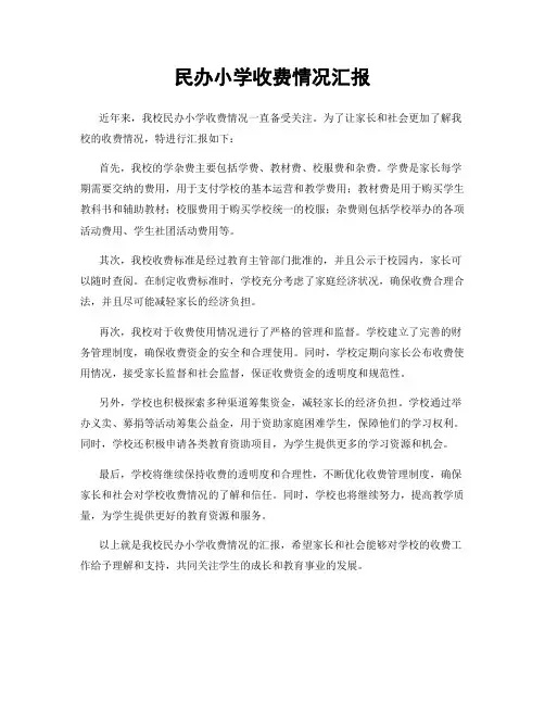 民办小学收费情况汇报