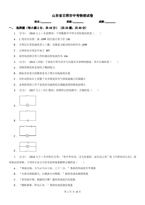 山东省日照市中考物理试卷
