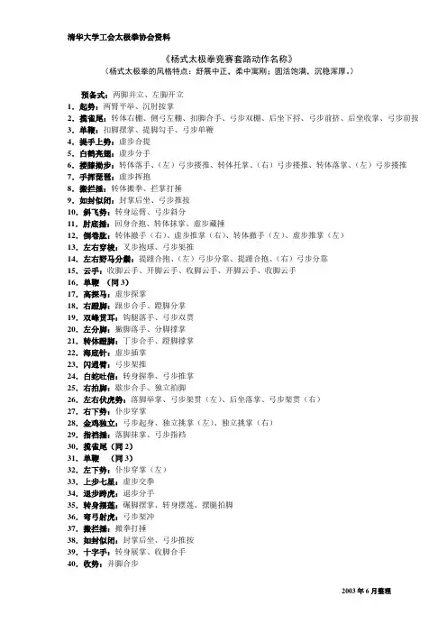 杨式太极拳竞赛套路动作名称