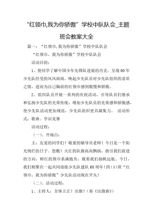“红领巾,我为你自豪”小学中队队会_主题班会教案大全