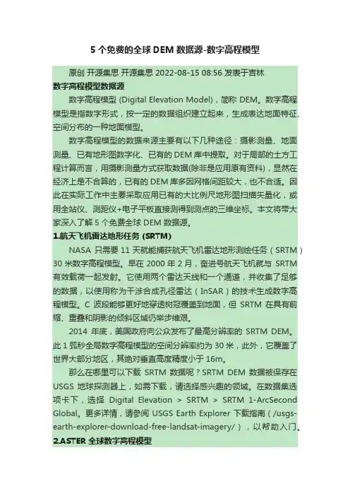 5个免费的全球DEM数据源-数字高程模型