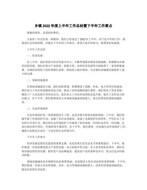 乡镇2022年度上半年工作总结暨下半年工作要点